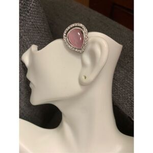 Pink Tear Drop Clip On Earrings
